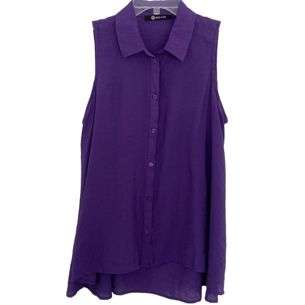 Milano Purple Sleeveless Button Down Top